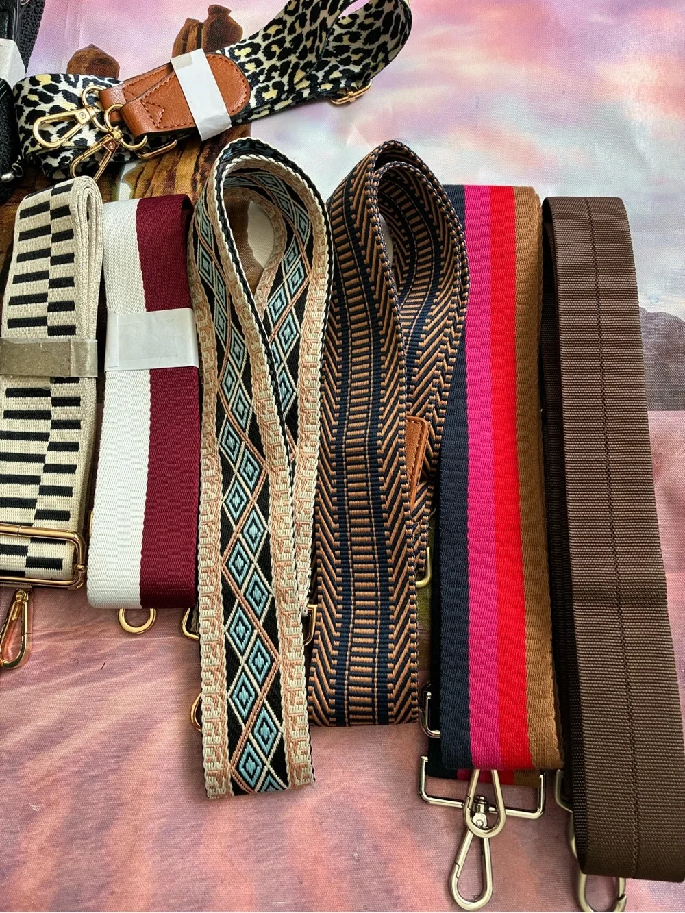 Lot of 12 Adjustable Patterned Bag Strap - Neutral & Animal Print Options.